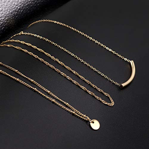 Aisansty Dainty Layered Choker Necklaces Handmade Coin Tube Star Pearl Pendant Multilayer Adjustable Layering Chain Gold Plated Necklaces Set for Women - color: Gold, style: Chain,Elegant,Gold Plated,Simple