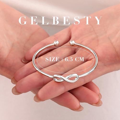 Gelbesty Infinity Love Knot Dainty Gold Bangle Bracelets for Women, 14K Gold Plated Adjustable 925 Silver Bracelet, Trendy Jewelry Gifts for Valentine's Day - color: Silver_Infinite