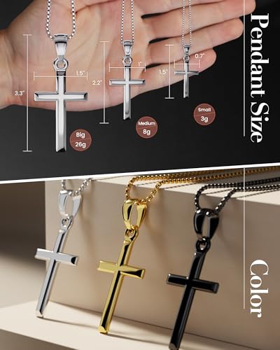 Exquisite Cross Necklace for Men and Women, Silver/Gold/Black Cross Chain with Top-grade 316L Stainless Steel Cross Pendant, 18-24 Inch Box/Byzantine Chains - color: Elegant Silver, size: 0 Inch=No Chains, style: Only Big Pendant