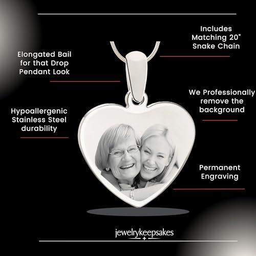 Personalized Picture Engraved Heart Pendant with 20" Chain - color: Silver