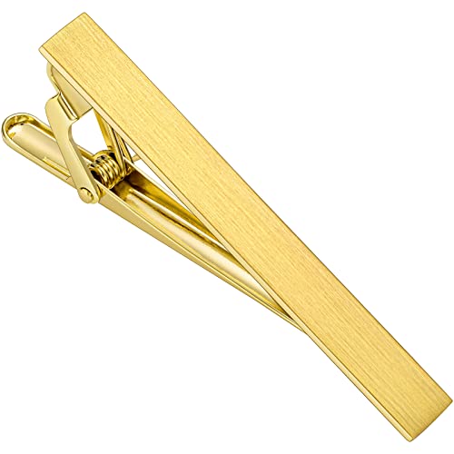 2.2/2.5Inch Tie Clips for Mens Regular Tie and Traditional Tie in Gift Box, Gold Silver Black Color Tie Bar Set, Birthday Anniversary Christmas Gift, Mens Jewelry or Accessories - size: 2.2 Inch, style: 1PCS-Gold Brushed