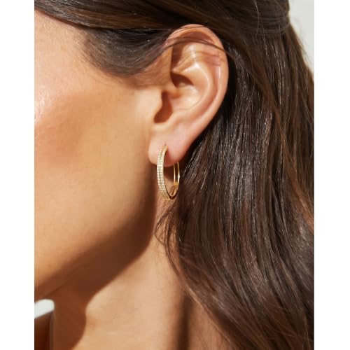 RANKEEF Small Rhinestone Hoop Earrings 925 Silver Everyday Cartilage Hoops Hypoallergenic Dainty 14K Gold Plated Huggie Sparkle Double Row Cubic Zirconia Hoop Earrings 10/15/20/25mm - color: Gold, size: 25mm
