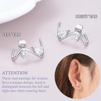 EPIRORA Earrings for Women Trendy, Dainty Geometric S-Shape Cubic Zirconia Stud Earrings for Women Hypoallergenic, Unique Jewelry Gift for Her on Valentine's Day, Birthday, Party - Silver & Gold - style: Silver