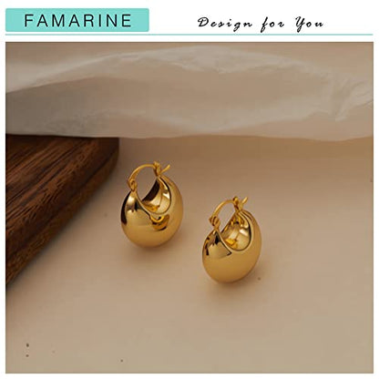 FAMARINE Chunky Thick Hoop Earrings for Women Gold Hoops Huggie Earrings for Men Gift - color: Dome Hoop