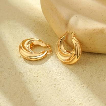 Women Hoop Earrings Lightweight 18K Gold Plated Chunky Hoops Earring Daily Jewelry - style: Hoops 4