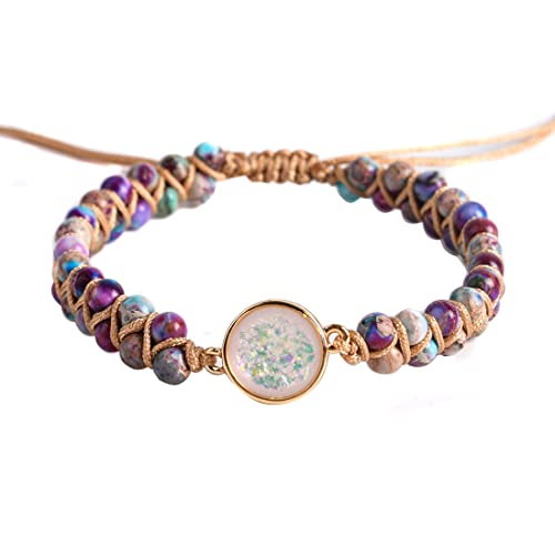 YGLINE Stone Bead Yoga Meditation Bracelet Healing Crystal Double Layer Natural Gemstone Beaded Relax Anxiety Bracelets for Women Men - color: jasper