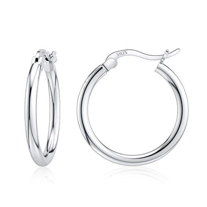 JIAYIQI Sterling Silver Hoop Earrings 18K White Gold Plated Silver Circle Endless Earrings Hoops Jewelry Lightweight Hoop Earring for Women Diameter 10,14,16,18,20,25,30,35,40,50,60mm - style: Silver-18mm