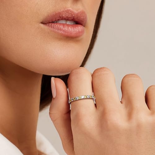 Birthstone Rings Eternity Band 925 Sterling Silver/Yellow Gold-Plated Created Gemstone Stackable Wedding Band 2.7mm Thin Half Eternity Rings for Women Size 6 to 10 - color: 11-Citrine-Nov.