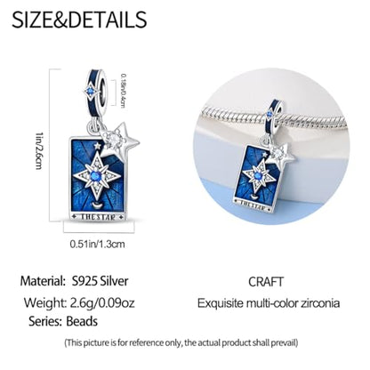 KUNSIR Charms Beads fits Pandora Charm bracelets for Woman 925 Sterling Silver Dangle Pendant Bead Jewelry Beads Gifts Happy Birthday Charms for Women Bracelet&Necklace - style: Tarot Star Charm