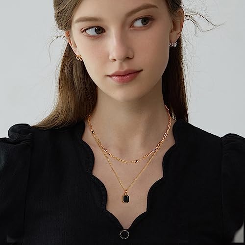 Gold Layered Necklaces for Women, 18k Gold Plated Crystal Necklace Paperclip Choker Emerald Green Jewelry for Women Gifts - color: Black