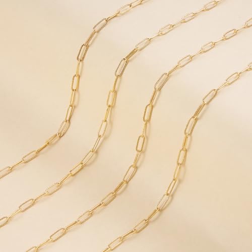 Jabogrii 16.4 Feet Gold Embossed Paperclip Chain Roll for Jewelry Making | Brass Necklace Bracelet Chain Bulk Soldered DIY Jewelry Permanent Jewelry Findings - color: Embossed Paperclip Gold