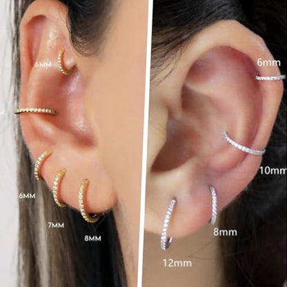 FUNLMO 20G 18G 16G 12G Nose Ring Hoop Conch Rook Daith Helix Tragus Piercing Jewelry 316L Surgical Steel Cartilage Earring Conch Hoop Earring Septum Jewelry Belly Lip Ring 5mm to 14mm - color: Silver-Clear CZ, 1pc