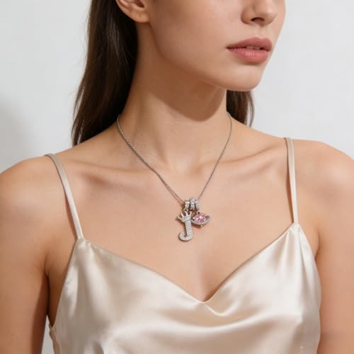 18K Gold & Silver Plated Initial Necklaces for Women - color: J-Silver
