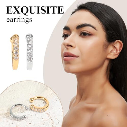 Women's Silver Earrings Fashion Jacket Stud Earrings Stacking Small Hoop Huggie Earrings Set for Multiple Piercing Everyday Ear Cartilage Earrings - color: Silver