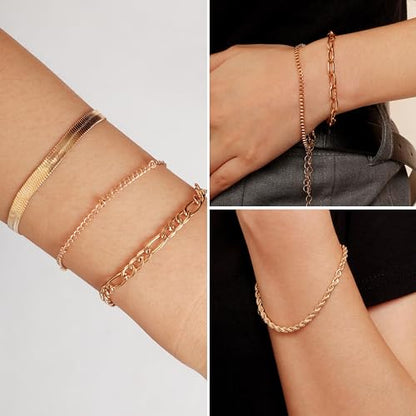 Fumwase Gold Jewelry Set for Women Fashion Costume Jewelry Multi Layered Necklaces Stackable Bracelets Hoop Earrings Knuckle Rings for Valentine Anniversary Birthday Gift Adult