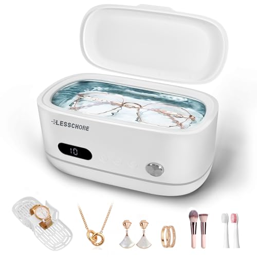 LessChore® Ultrasonic Jewelry Cleaner with Polishing Cloth&Degas, 42000Hz Portable Household Sonic Cleaner. Ideal for Cleaning of Rings, Earrings, Necklaces, Glasses&More. Gift for Women, Mom, Wife