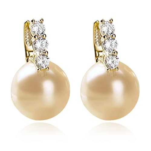 Pearl Earrings for Women 14K Gold Plated Hypoallergenic Pearl Earrings 5A Cubic Zirconia Dangle Earrings Elegant Jewelry - color: 1-Gold-brown