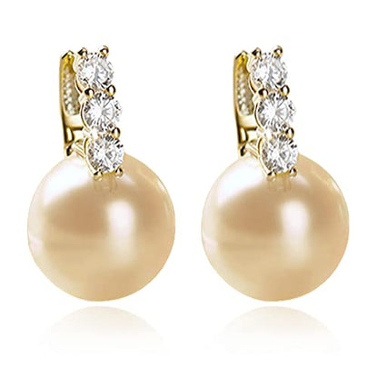 Pearl Earrings for Women 14K Gold Plated Hypoallergenic Pearl Earrings 5A Cubic Zirconia Dangle Earrings Elegant Jewelry - color: 1-Gold-brown