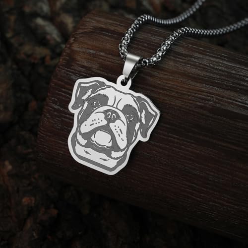 Husky Pendant Necklace Stainless Steel Husky Dog Puppy Necklace Gold Sliver Cute Dog Necklaces for Women Men Pet Animals Lover - color: Bulldog Sliver