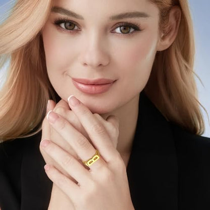Cicy Bell Initial Rings for Women 18k Gold Plated Adjustable Rings | Open Signet Rings, Bold Letter, Personalized Engraved, For Party - color: Initial-B