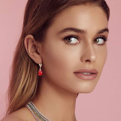 Austrian Crystal Teardrop Leverback Dangle Earrings for Women Fashion 14K Gold Plated Hypoallergenic Jewelry - color: Red