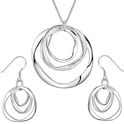 3 Circles Silver Hoop Earrings Necklace Set for Women Geometric Jewelry Set | 925 Silver Hypoallergenic Small Hoop Circle Geometry Textured Finish Minimalist Style Comfortable Wear - style: Silver