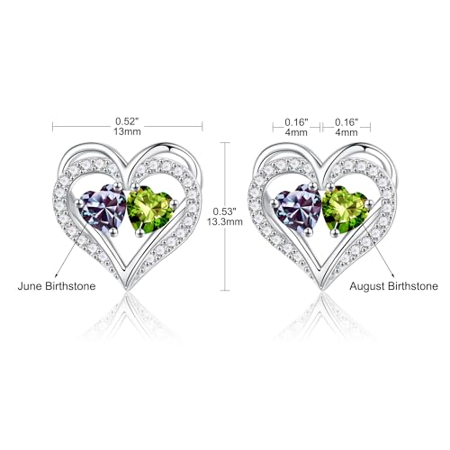Iefil Birthstone Earrings for Women - 925 Sterling Silver Birthstone Earrings, Anniversary Birthday Gifts for Women Wife Girlfriend Mom - color: 06-08-Jun-Aug Birthstone