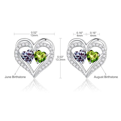 Iefil Birthstone Earrings for Women - 925 Sterling Silver Birthstone Earrings, Anniversary Birthday Gifts for Women Wife Girlfriend Mom - color: 06-08-Jun-Aug Birthstone