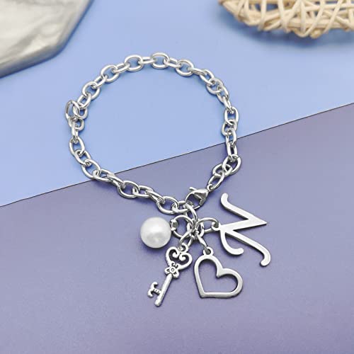 Initial A-Z Bracelets Gift for Women Girls Stainless Steel Chain Bracelet 26 Alphabet Jewelry Gifts for Birthday Anniversary Letter Bracelet Monogram Gifts for Sister Friend Girlfriends Mom 8.26 Inch - color: N