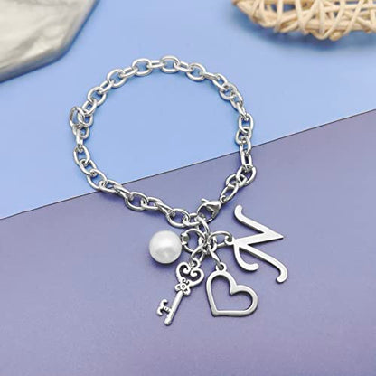 Initial A-Z Bracelets Gift for Women Girls Stainless Steel Chain Bracelet 26 Alphabet Jewelry Gifts for Birthday Anniversary Letter Bracelet Monogram Gifts for Sister Friend Girlfriends Mom 8.26 Inch - color: N