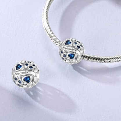 LNQOBU 925 Sterling Silve Lucky Birthstone Charm for Bracelets, With 5A Cubic Zirconia Birthday Charms Dangle Pendant Bead for Pandora Bracelets and Necklaces - color: I1-September