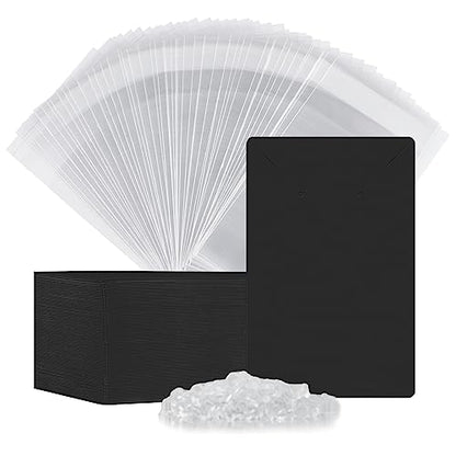 Earring Cards, Set Jewelry Making Supplies with 100 Pcs Earring Holder Cards 200 Pcs Earring Backs and 100 Jewelry Packaging for Earrings Necklace Jewelry Display, Jewelry Bags 3.5x2.4 Inches (Black) - color: ZK100-Black