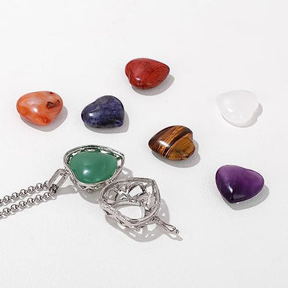 Raicegs Heart Shaped Crystals and Healing Stones 7 Chakra Crystal Necklace 0.8 inch Heart Gemstones Natural Stones Necklaces for Women Spiritual Gift for Women Teen - style: Heart-7PCS
