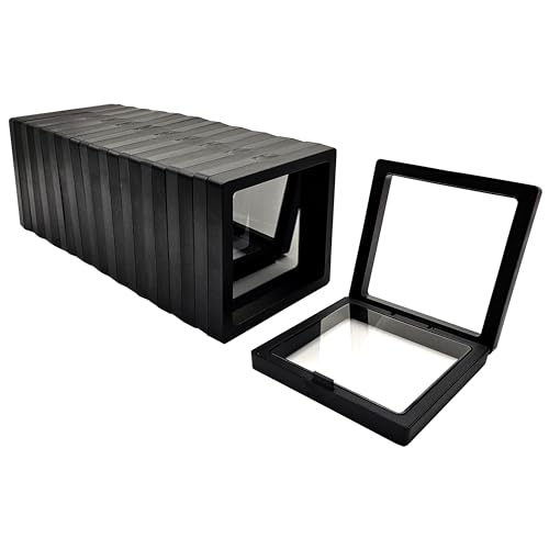12PCS 3D Floating Frame Display Stand, Jewelry Box, Gift Box, Ornament Organizer, Small Travel Jewelry Box, PE Film Anti-Oxidation, Suspended Display Box Stackable (Black, 3.54 * 3.54) - color: Black, size: 3.54 * 3.54