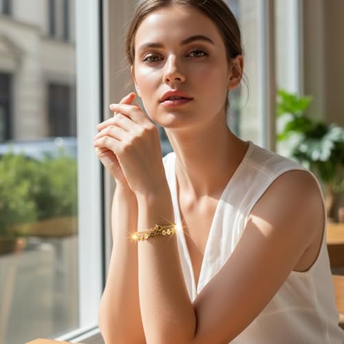 Solza 2 Layer Gold Plated Bracelet – Stainless Steel Adjustable Layered Chain with 3mm Beads, 18K Gold Plated Non Tarnish Jewelry for Women, Elegant Beaded Bracelet Stack for Everyday Wear - style: Coin Chain