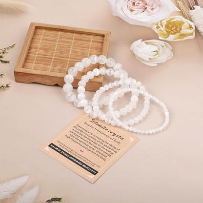 AD Beads Handmade Gemstone Stretch Elastic Bracelet Crystal Healing Reiki Nature's Beauty and Spiritual Essence Unisex (6mm, Selenite Crystal (Inspire Treatments)) - color: Selenite Crystal (Inspire Treatments), size: 6mm