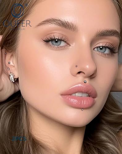 OUFER 2Pcs 20G/18G/16G G23 Titanium Threadless Nose Stud Earrings Flat Back Tiny CZ Small Nose Helix Cartilage Tragus Conch Labret Medusa Monroe Piercing Jewelry for Women Men - color: Black, size: 2pcs, 16g 4.5mm, 2mm cz