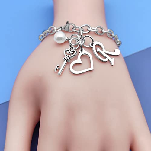 Initial A-Z Bracelets Gift for Women Girls Stainless Steel Chain Bracelet 26 Alphabet Jewelry Gifts for Birthday Anniversary Letter Bracelet Monogram Gifts for Sister Friend Girlfriends Mom 8.26 Inch - color: R