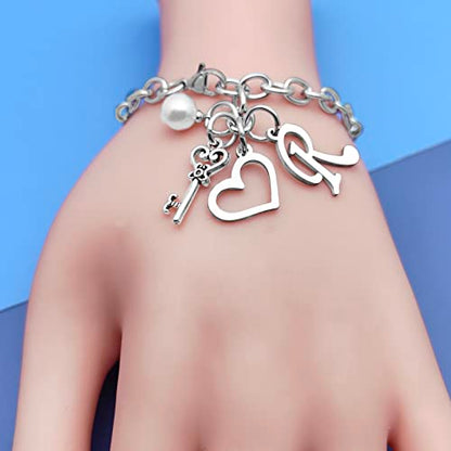 Initial A-Z Bracelets Gift for Women Girls Stainless Steel Chain Bracelet 26 Alphabet Jewelry Gifts for Birthday Anniversary Letter Bracelet Monogram Gifts for Sister Friend Girlfriends Mom 8.26 Inch - color: R