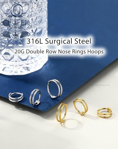 OUFER Nose Rings Hoops, 20G Double Rows Hoop Nose Ring For Women, 316L Surgical Steel Hinged Segment Cartialge Piercing, Inner Diameter 6/7/8MM Cartilage Rook Helix Lobe Tragus Earrings - color: Gold