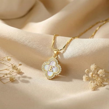 LETFLY 14K Four Leaf Clover Natural Shells Initial A-Z Necklaces for Women - color: Gold, style: Letter E