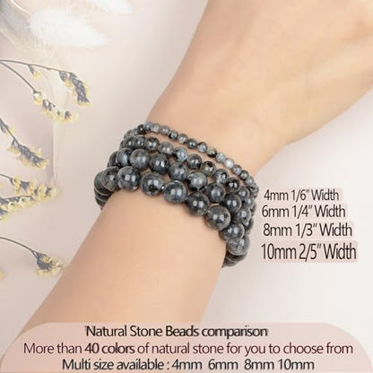 LPBeads Handmade Natural Gemstone Stretch Elastic Bracelet Healing Crystal Round Stone Beads Jewelry Gifts for Women Men - color: Black Larvikite, size: 10mm