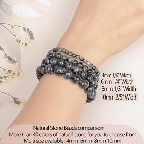 LPBeads Handmade Natural Gemstone Stretch Elastic Bracelet Healing Crystal Round Stone Beads Jewelry Gifts for Women Men - color: Black Larvikite, size: 8mm