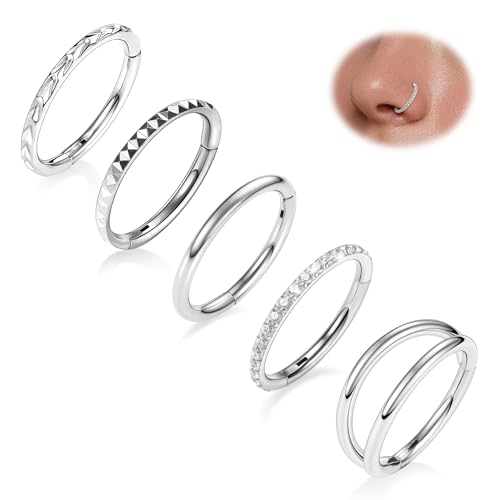 FUNLMO 3Pcs Nose Rings Double Hoop Nose Ring Conch Daith Tragus Helix Rook Piercing Jewelry Surgical Steel Cartilage Earring Conch Hoop Earring Septum Jewelry Lip Ring - color: Style 3: SilverSilver,5pcs