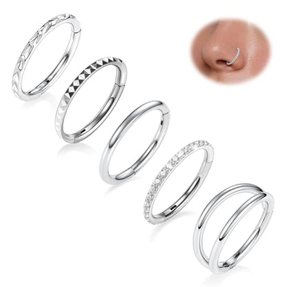 FUNLMO 3Pcs Nose Rings Double Hoop Nose Ring Conch Daith Tragus Helix Rook Piercing Jewelry Surgical Steel Cartilage Earring Conch Hoop Earring Septum Jewelry Lip Ring - color: Style 3: SilverSilver,5pcs