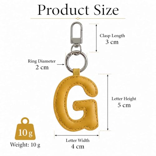 Initial Letter Keychain,Stainless Steel,Colorful Faux Leather Keyring for Backpack,Purse,Car Keys,Gift for Men Women - color: G