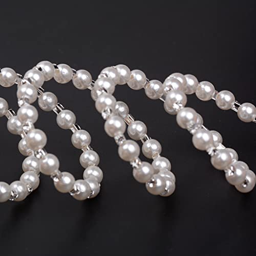 Multi Row Imitition Pearl Stretch Bracelet Stackable Crystal Strand Multi-Layered Elastic Bangle for Women 1920s Costume Vintage Bridal Wedding Jewelry-2 Rows