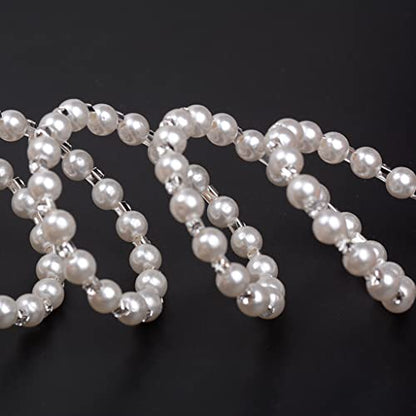 Multi Row Imitition Pearl Stretch Bracelet Stackable Crystal Strand Multi-Layered Elastic Bangle for Women 1920s Costume Vintage Bridal Wedding Jewelry-2 Rows