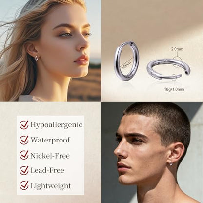Limerencia G23 Hypoallergenic Titanium Earrings Hoops Small Huggie Earrings | 18G Cartilage F136 Pure Titanium Huggie Hoops with Cubic Zirconia, Ear Cuff Style Jewelry for Women Men with Sensitive Ears - color: No stones, size: 10mm