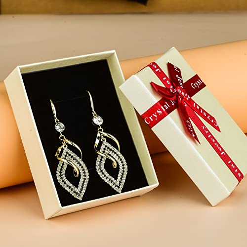 Bohemian Long Drop Dangle Earrings for Women, Chic Boho CZ Wedding Jewelry | Hypoallergenic 14K Gold 925 Sterling Silver Handmade Linear SwirlWire Diamond Earrings,Christmas&Mother's Day,Gifts for Women - color: Gold